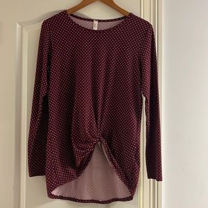 Dry Goods Maroon Long Sleeve with Pink Dots and Tie Bottom